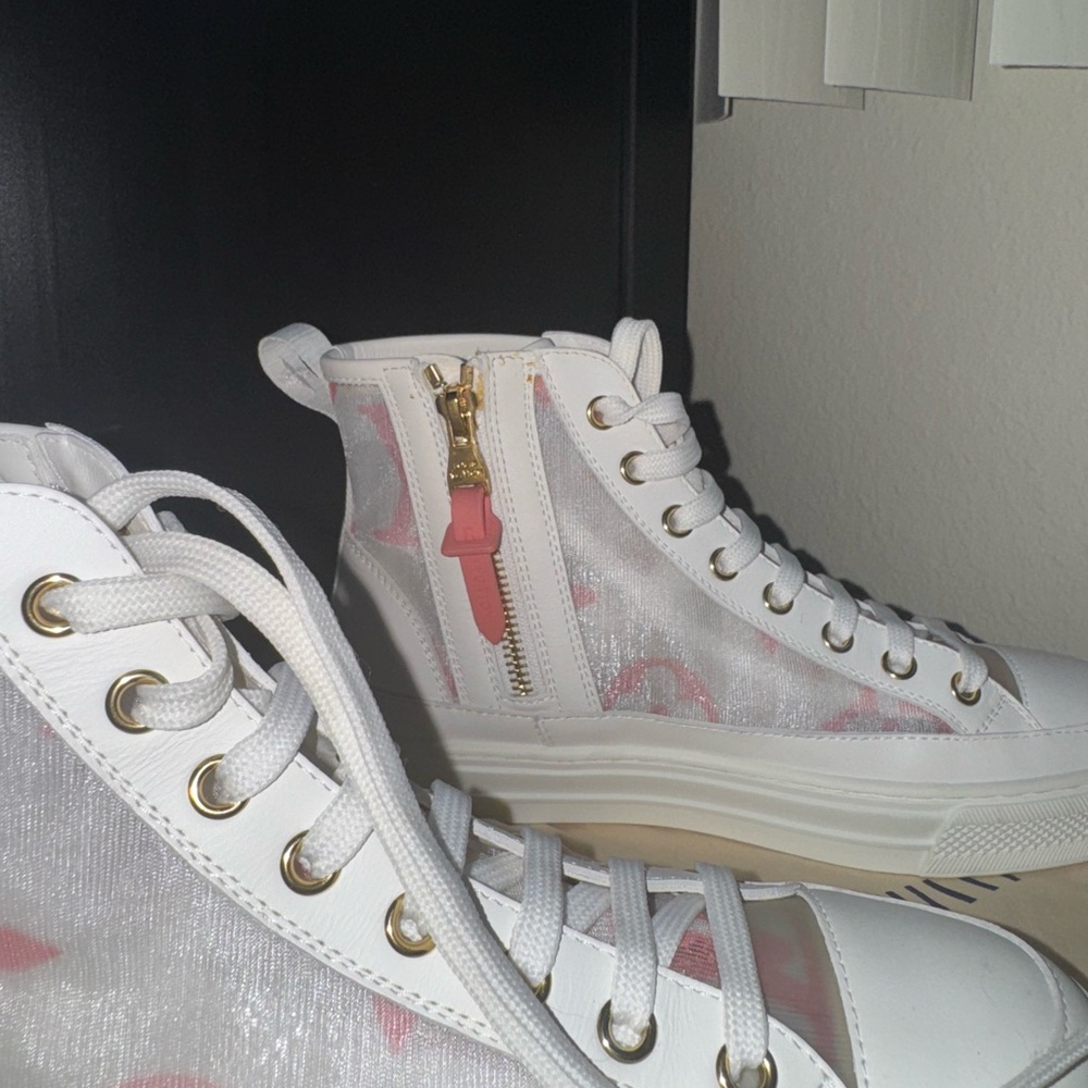 Louis Vuitton White and Pink High-Top Sneakers - Picture 5 of 9